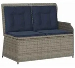 vidaXL Gartenbank mit Kissen Grau und Marineblau Poly-Rattan - Grau