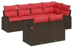 vidaXL Garten-Sofa-Set mit Kissen 7 pcs Braun und Rot Poly-Rattan - Braun