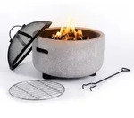 Relaxdays Feuerschale, &Oslash; Schale 44 cm, Funkenschutz, Sch&uuml;rhaken, Steinoptik, Stahl,