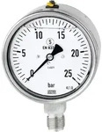 Riegler Glyzerinmanometer, CrNi-Stahl, Sicherh., G 1/2 unten, 0-10,0 bar, &Oslash; 100