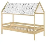 Holzbett mit Himmel u.Fallschutz Hausbett Kinderhaus 90x200 Bett Kiefer mass.