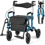COSTWAY 2in1 Rollator & Rollstuhl faltbar mit Sitz, Luftbereifung, Tasche &