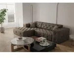 Ecksofa Designersofa CHANTAL in Stoff Opera Velvet Braun Ottomane Links - Braun