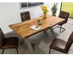 MASSIVMOEBEL24 Baumtisch Mango 200x100x77 natur lackiert / X-Beine silber matt
