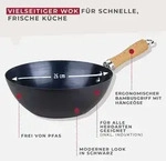 Fackelmann Antihaft-Wokpfanne &Oslash; 26 cm Kohlenstoffstahl, ergonomischer Bambusgriff
