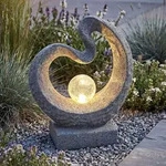 Solarleuchte Skulptur Granit-Optik moderne Solarlampe 33,5 x 39 cm mit Glaskugel