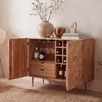 FineBuy Barschrank Akazie Massivholz 90cm Natur Weinregal Hausbar Glashalter