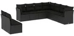 vidaXL 9-tlg. Garten-Sofagarnitur mit Kissen Schwarz Poly Rattan - Schwarz