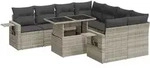 vidaXL 9-tlg. Garten-Sofagarnitur mit Kissen Hellgrau Poly Rattan - Grau