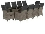 vidaXL 11-tlg. Garten-Bistro-Set mit Kissen Grau Poly Rattan - Grau
