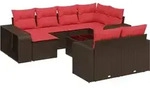 vidaXL 11-teiliges Gartensofa-Set mit Kissen, braun, Polyrattan - Braun