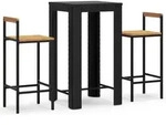 vidaXL 3-tlg. Gartenbar-Set Schwarz Poly Rattan & Massivholz Akazie - Schwarz