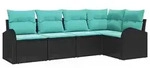 vidaXL Gartensofa-set mit Kissen 5 pcs Schwarz und T&uuml;rkis Poly-Rattan - Schwarz