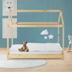 ML-Design Kinderbett 70x140 cm mit Dach und Lattenrost, Natur, Hausbett aus...