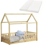 Juskys Kinderbett Marli 80 x 160 cm mit Matratze, Lattenrost & Dach - Holz Natur