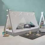 Homestyle4u Kinderbett 90x200 Hausbett Tipi Bett Holzbett Grau mit Lattenrost -...