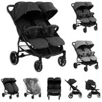 Kikkaboo Zwillingskinderwagen Happy 2, faltbar, Regenschutz, Fu&szlig;sack, gefedert...