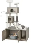 COSTWAY 2-in-1 Kratzbaum mit Toilettenschrank, Katzenturm mit 2 H&auml;usern,...