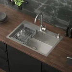 ML-Design K&uuml;chensp&uuml;le mit Ablaufgarnitur und Seifenspender, Silber, aus...