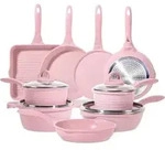 JEETEE Antihaft Granit Topfset 23-teilig Induktion Pfannen Kochtopf Pink