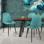 ML-Design 4er Set Esszimmerstuhl mit R&uuml;ckenlehne, Petrol, aus Samt - Hellblau