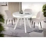 Designer Runder Ausziehbarer Esstisch in Wei&szlig;er Marmoroptik - Loft-Stil,