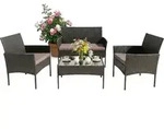 Relaxdays Gartenm&ouml;bel Set, 4-tlg. Rattan Sitzgruppe, 4 Personen, Bank, Sessel &