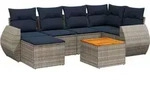 vidaXL 7-teiliges Gartensofa-Set mit Kissen, grau, Polyrattan - Grau