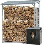 Aluminium Kaminholzregal Au&szlig;en 143 x 70 x 185 cm Mit Wetterschutz Schwarz, Pro...