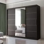 Schwebet&uuml;renschrank Kleiderschrank Schrank mit Spiegel 250cm Schwarz/Schwarz...