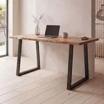 FineBuy Schreibtisch 180 cm Akazie Massivholz Metall Computertisch Baumkante