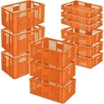 12 Euroboxen/B&auml;ckerkisten, LxB 600x400 mm, H 90 mm/150 mm/240 mm/320 mm, orange -