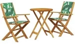 vidaXL 3-tlg. Bistro-Set Blattmuster Stoff und Massivholz - Gr&uuml;n