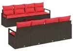 vidaXL Sofa Set mit Kissen 9 pcs Beige und Rot Poly-Rattan - Braun