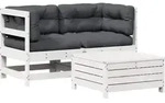 vidaXL 3-tlg. Garten-Lounge-Set mit Kissen Wei&szlig; Massivholz Kiefer - Wei&szlig;