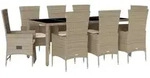 vidaXL 9-tlg. Garten-Essgruppe mit Kissen Beige Poly Rattan - Beige