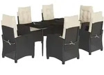 vidaXL 7-tlg. Garten-Essgruppe mit Kissen Schwarz Poly Rattan - Schwarz