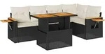 vidaXL 6-tlg. Garten-Sofagarnitur mit Kissen Schwarz Poly Rattan - Schwarz