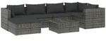 vidaXL 7-tlg. Garten-Lounge-Set mit Kissen Poly Rattan Grau - Grau