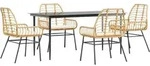 vidaXL 5-tlg. Garten-Essgruppe mit Kissen Braun Poly Rattan Glas - Braun