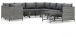 vidaXL 9-tlg. Garten-Lounge-Set mit Kissen Poly Rattan Grau - Grau