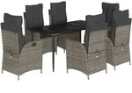 vidaXL 7-tlg. Garten-Essgruppe mit Kissen Grau Poly Rattan - Grau