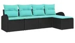 vidaXL Sofa Set mit Kissen 5 pcs Schwarz und T&uuml;rkis Poly-Rattan - Schwarz
