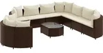 vidaXL 10-tlg. Garten-Sofagarnitur mit Kissen Braun Poly Rattan - Braun