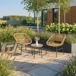 BEAUTYSOFA | MALIKA Balkonm&ouml;bel Set Beige &ndash; Balkonset 2 Sessel + Tisch,