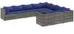 vidaXL 10-tlg. Garten-Sofagarnitur mit Kissen Grau Poly Rattan - Grau