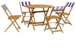 vidaXL 5-tlg. Garten-Essgruppe Stoff und Massivholz Blau und Wei&szlig; - Blau