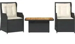 vidaXL 3-tlg. Garten-Lounge-Set mit Kissen Schwarz Poly Rattan - Schwarz