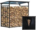 Metall Kaminholzregal Au&szlig;en 185 x 100 x 185 cm Mit Wetterschutz Schwarz, Basic...
