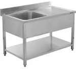 Edelstahl Arbeitstisch mit Sp&uuml;lbecken 100x70 cm, ein Becken - Silber